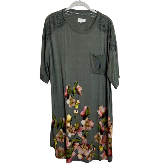 Ted Baker Other - B by Ted Baker Jersey Sleep Shirt Lace Trim US Size 14 Olive Floral